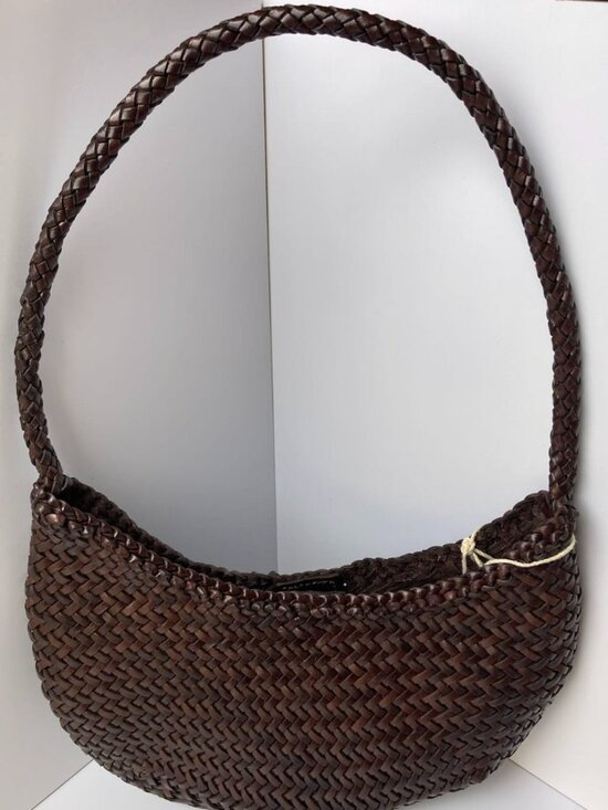 Dragon Diffusion Handbags - Dragon Diffusion Dark Brown Handwoven Leather Crescent Underarm Bag